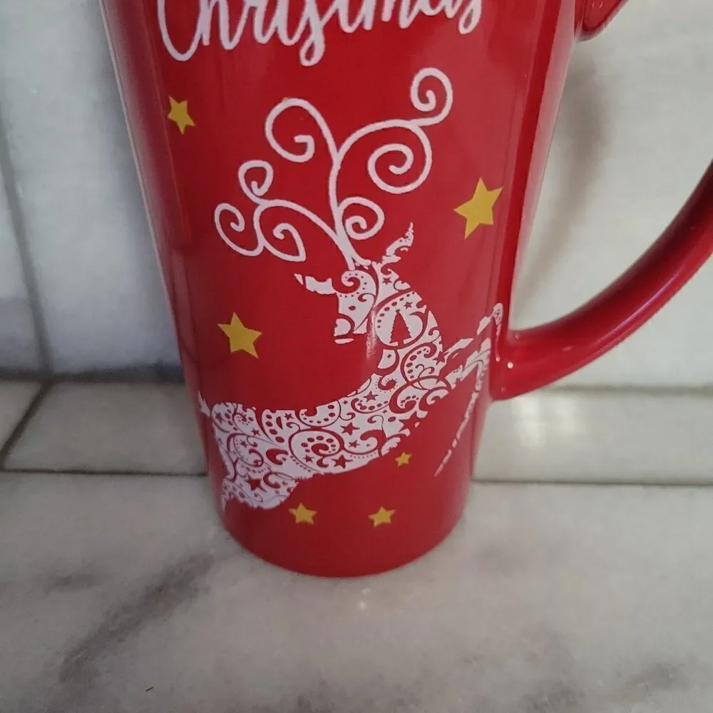 Merry Christmas tall ceramic coffee hot tea hot cocoa bar mug 16 oz